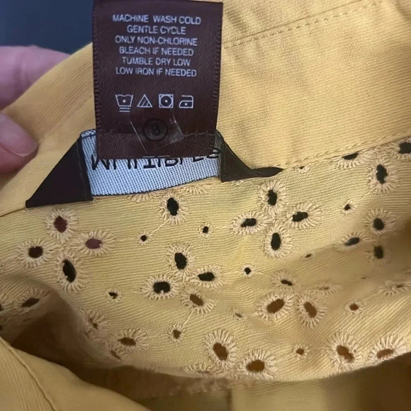 Multiples linen blend button down eyelet gold plus size 0X long blouse - Picture 3 of 4